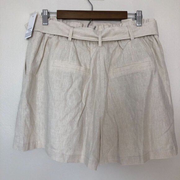 Ophelia Roe Linen Shorts Women Large Beige Paper Bag Waist Belt Lined NWT - Picture 2 of 6